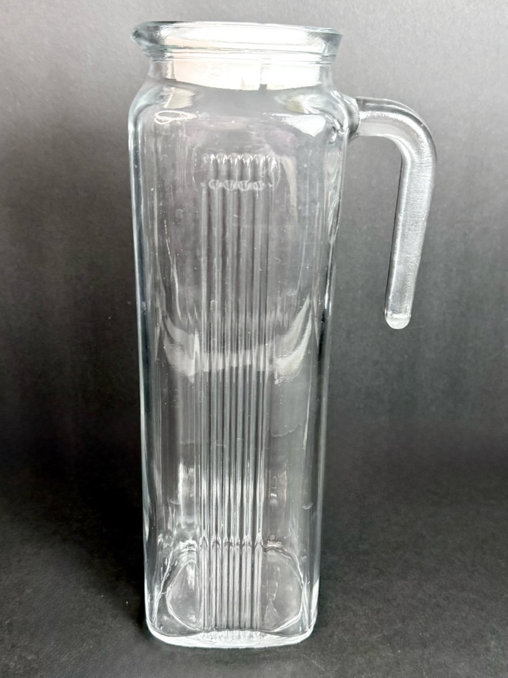 Vintage Pasabahce Refrigerator Glass Square Pitcher W/Lid 32oz 10.75” Retro